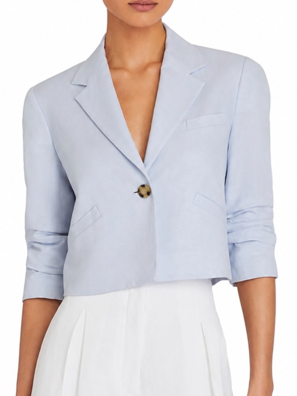 Linen Blend Club Monaco Womens Women's Cropped One Button Blazer Jacket